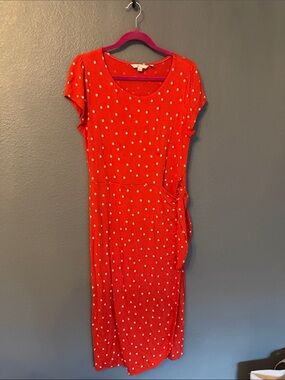 Boden Red Polka Dot Midi Wrap-Tie Dress